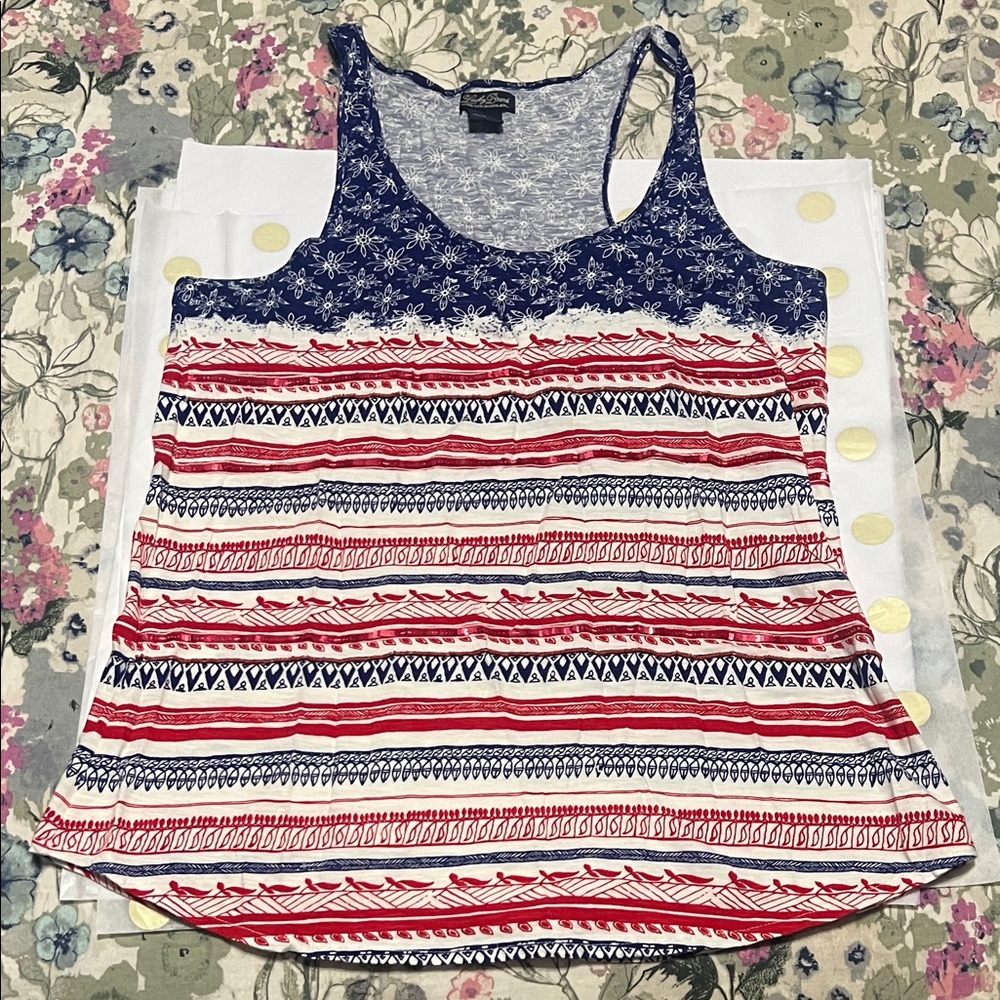 Lucky Brand Blue and Red Striped Tank Top